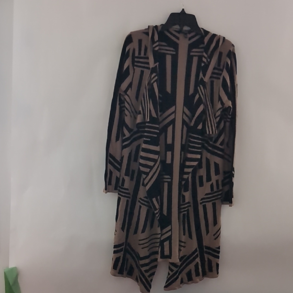 Geometric Patterned Black and Brown Open Cardigna Size Large